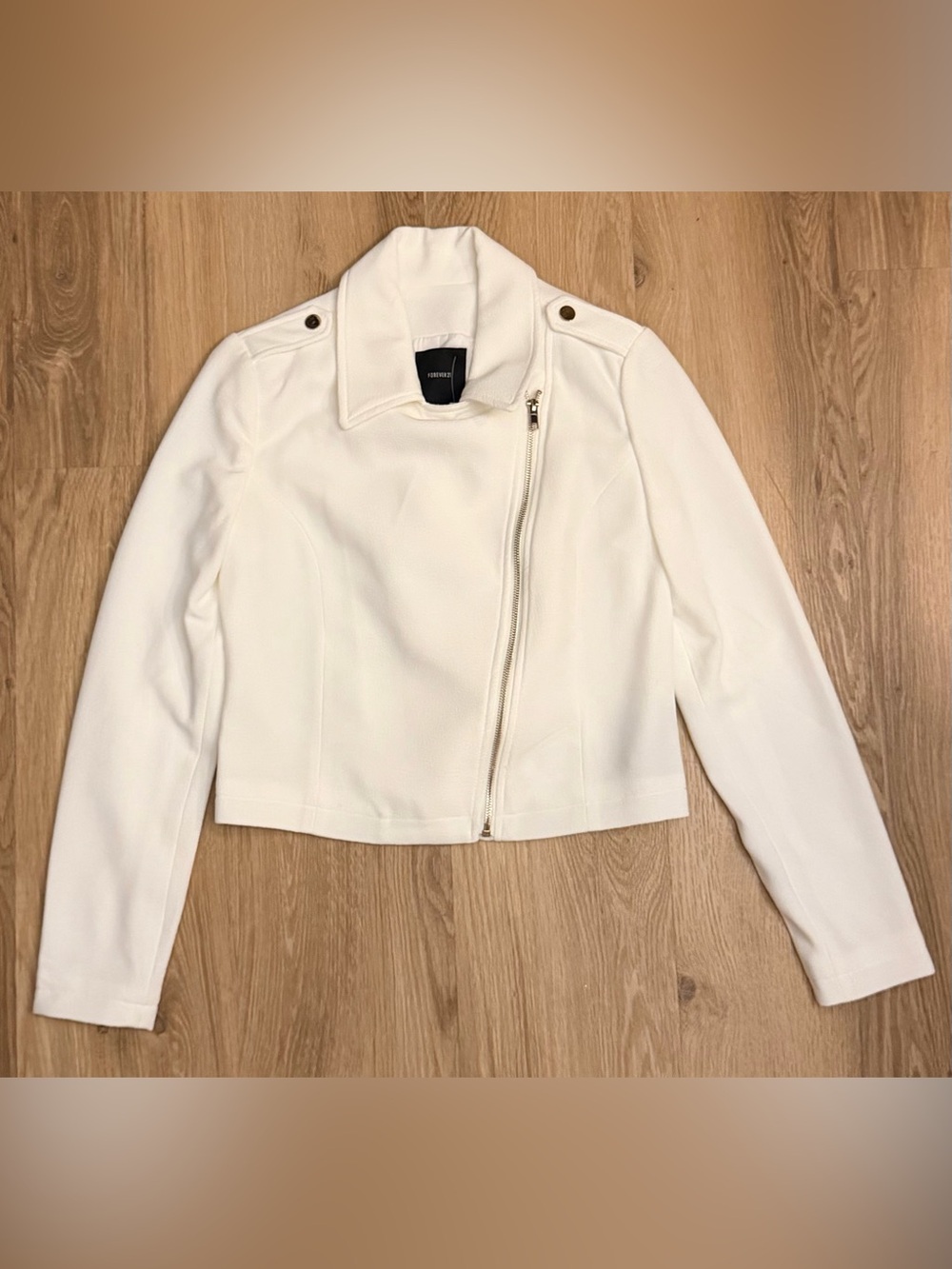 Forever 21 White Asymmetrical Zip Moto-Style Jacket